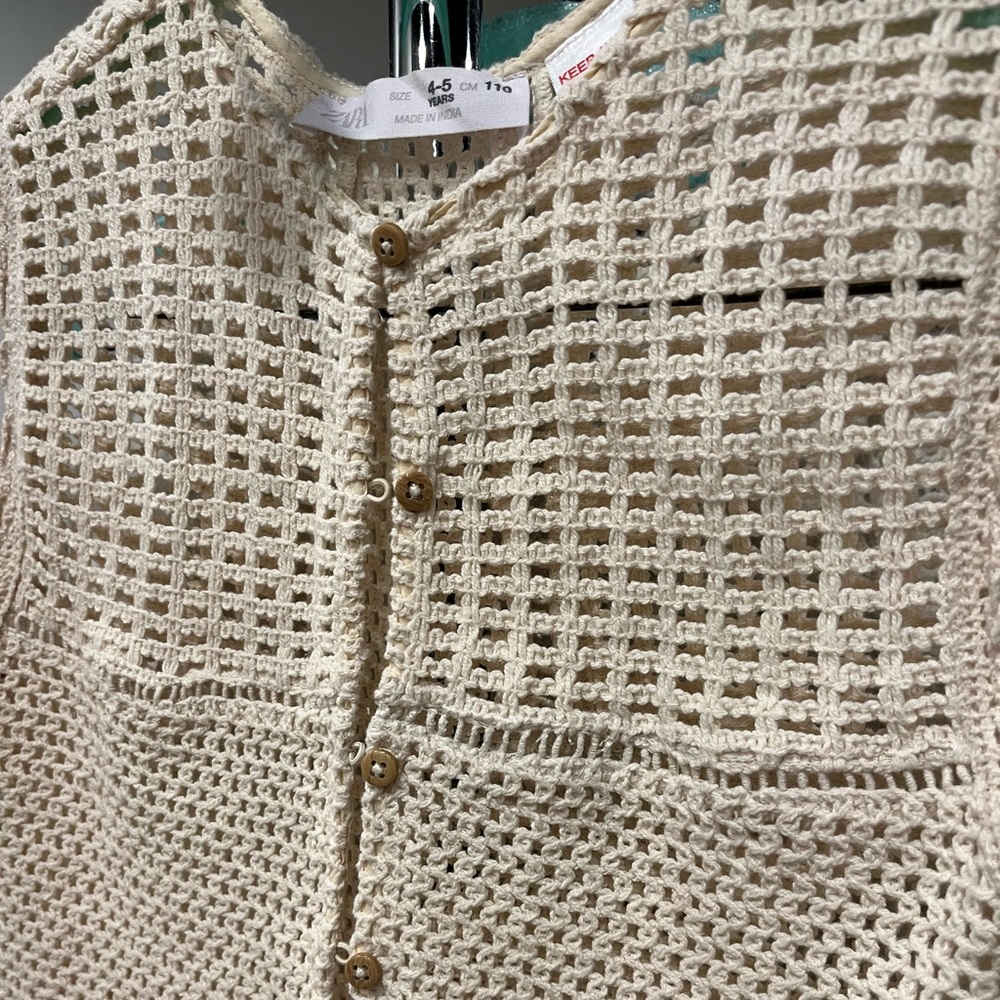 Zara crocheted button down top, natural cream color, size 4-5